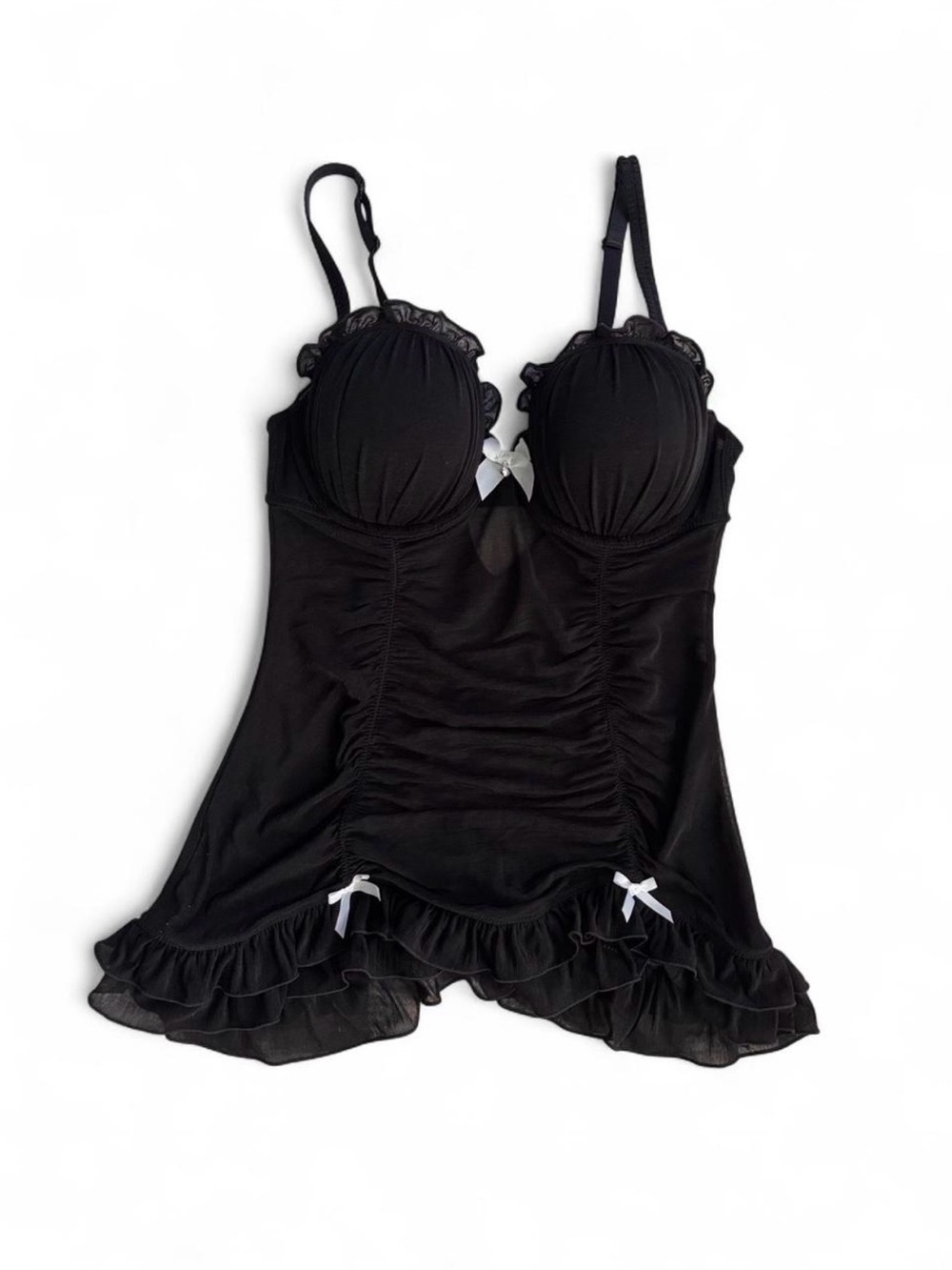 La Senza coquette black babydoll ruched corset top Size S